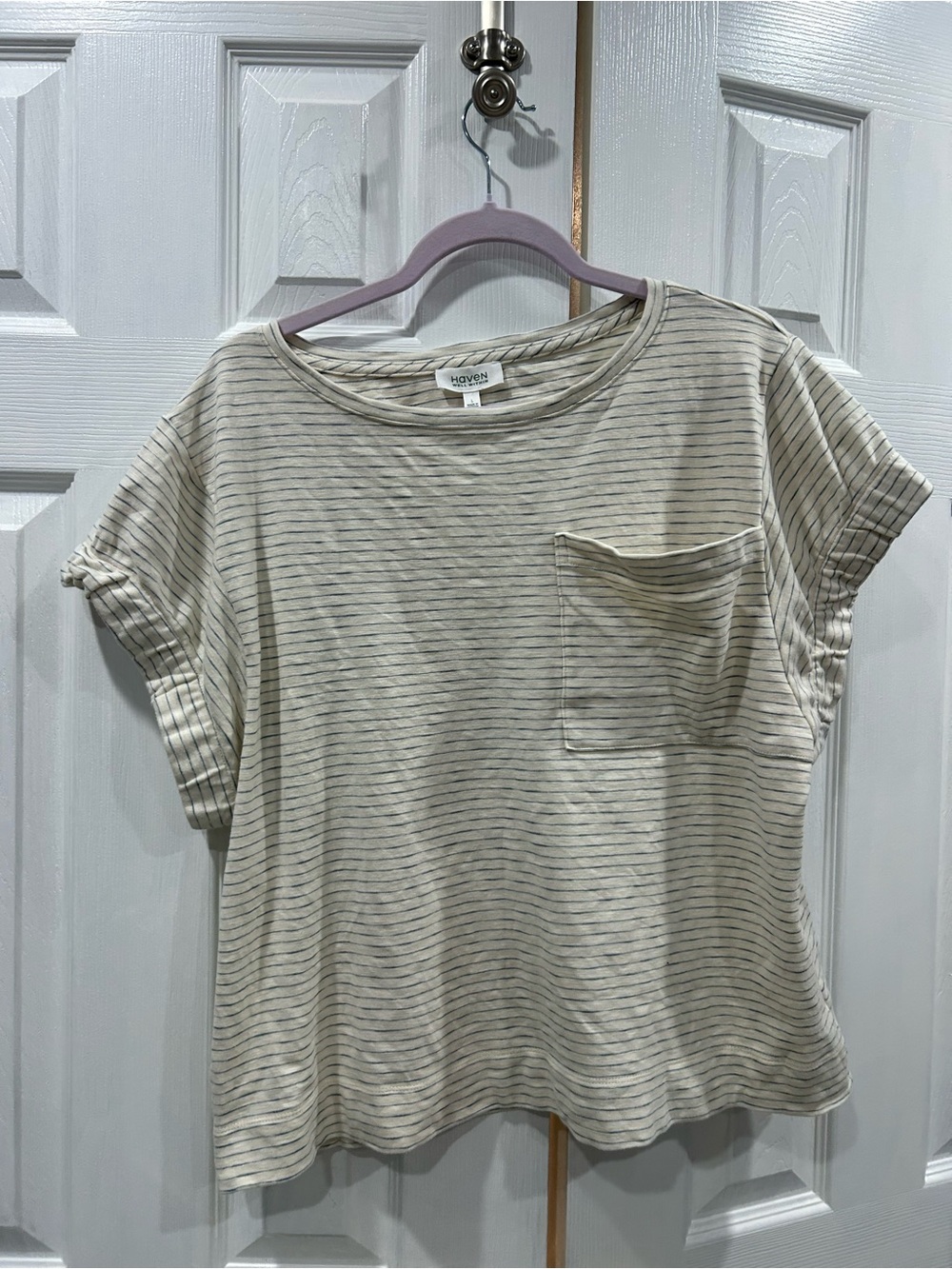 Haven Cream & Light Gray Striped Pocket Short Sleeve Tee